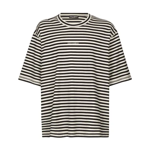 Dolce & Gabbana , Striped T-shirt with Logo ,Multicolor male, Sizes: