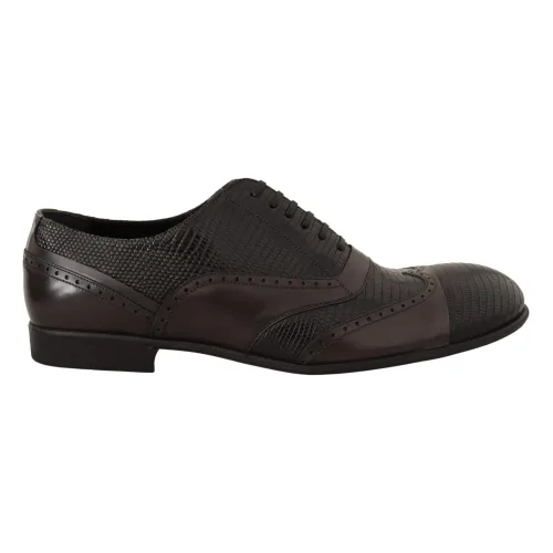 Dolce & Gabbana , Stunning Brown Lizard Skin Leather Oxford Dress Shoes ,Brown male, Sizes: