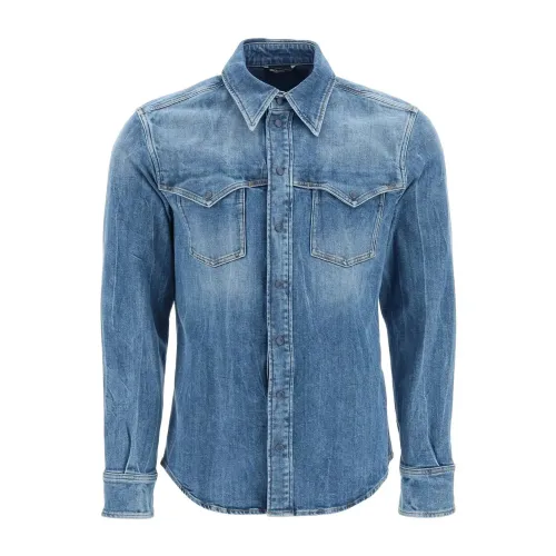 Dolce & Gabbana , Stylish Blue Cotton Denim Shirt ,Blue male, Sizes: