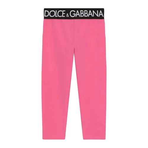 Dolce & Gabbana , Stylish Kids Leggings with Iconic Logo Waistband ,Pink female, Sizes: