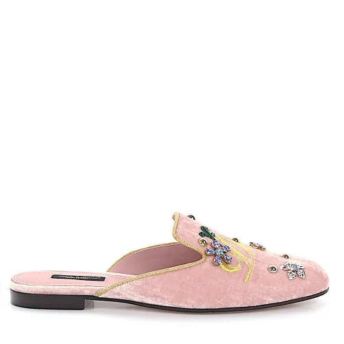 Dolce & Gabbana , Stylish Leather and Fabric Sliders ,Pink female, Sizes: