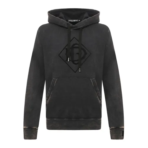 Dolce & Gabbana , Stylish Logo Hooded Sweatshirt for Men ,Brown male, Sizes: