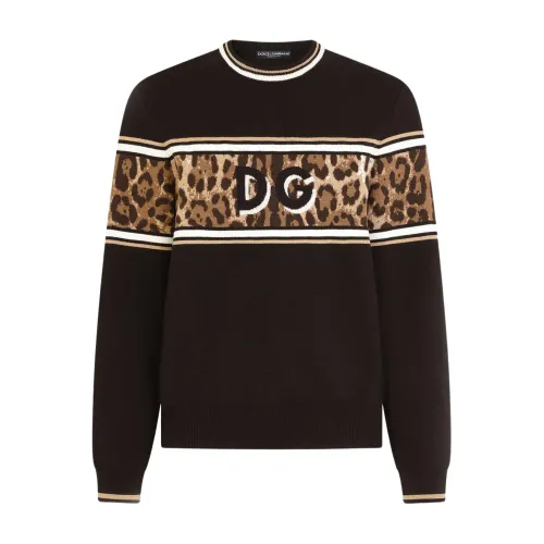 Dolce & Gabbana , Sweater with DG Logo ,Brown male, Sizes: