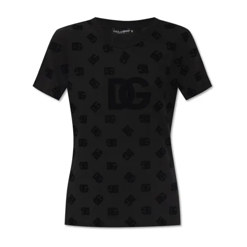 Dolce & Gabbana , T-shirt with velvet monogram ,Black female, Sizes: