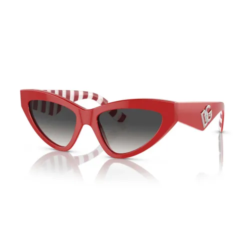 Dolce & Gabbana , Timeless Cat-Eye Sunglasses with Red Frames and Gray Gradient Lenses ,Red female, Sizes: