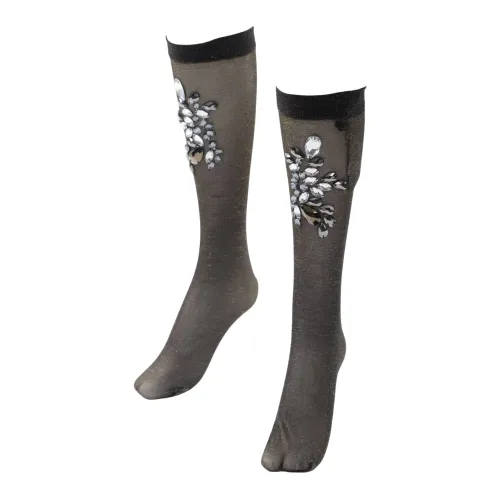 Dolce & Gabbana , Upgrade Your Lingerie Collection with Rhinestone-Embellished Tights ,Black female, Sizes: