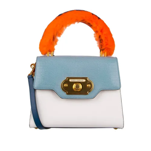 Dolce & Gabbana , Welcome Leather Bag - Lizard Print, Eco Fur Detail ,Orange female, Sizes: ONE SIZE