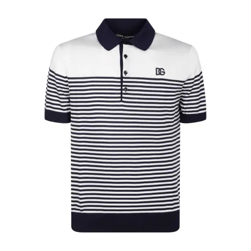 Dolce & Gabbana , White and Blue Striped Polo Shirt ,Blue male, Sizes: