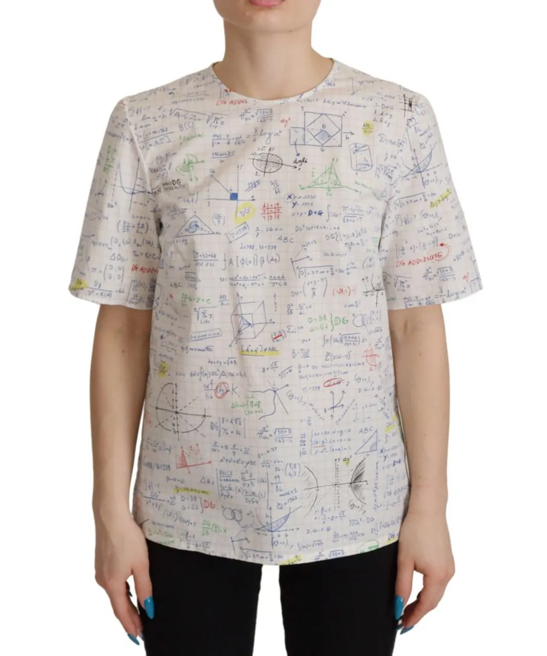 Dolce & Gabbana White Cotton Algebra Print Short Sleeves WoMens Top