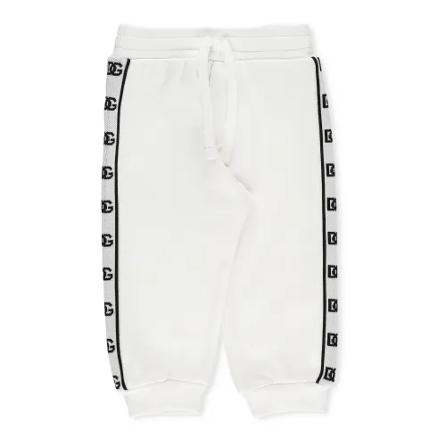 Dolce & Gabbana , White Cotton Sweatpants with Logo Bands ,White male, Sizes: