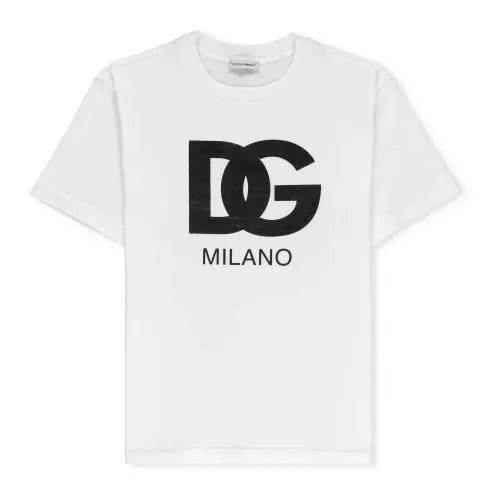 Dolce & Gabbana , White Cotton T-shirt for Boys with Logo ,White male, Sizes: