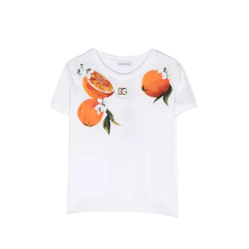 Dolce & Gabbana , White Cotton T-shirts and Polos with Fruit Embroidery ,White female, Sizes: