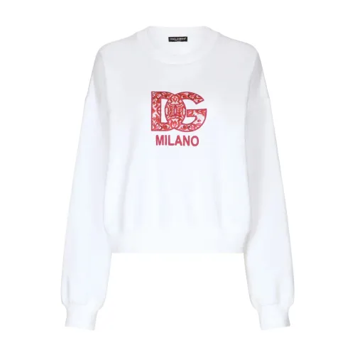 Dolce & Gabbana , White DG Logo Patch Sweatshirt ,White female, Sizes: