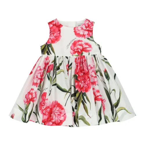 Dolce & Gabbana , White Floral Print Dress for Kids ,White female, Sizes: