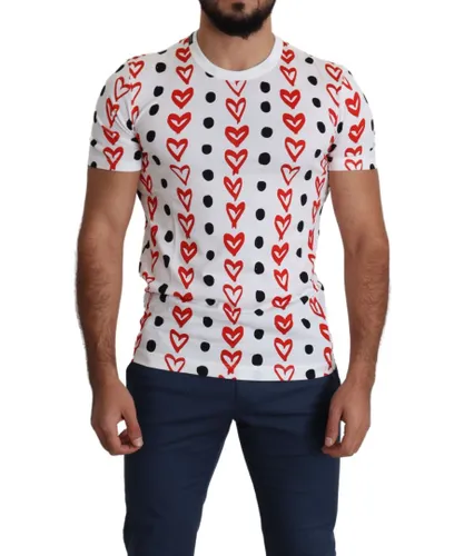 Dolce & Gabbana White Hearts Print Cotton Mens Top T-shirt