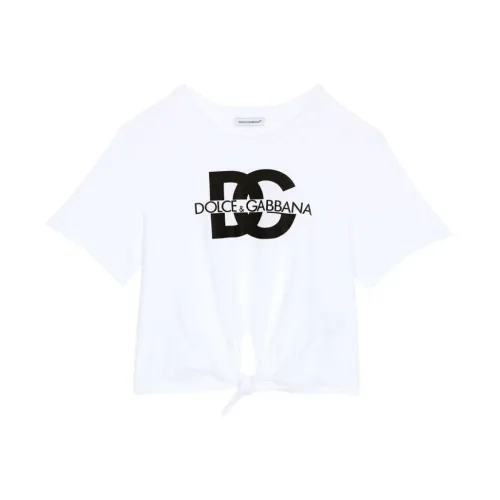 Dolce & Gabbana , White Jersey T-shirt with Knot Hem ,White female, Sizes: