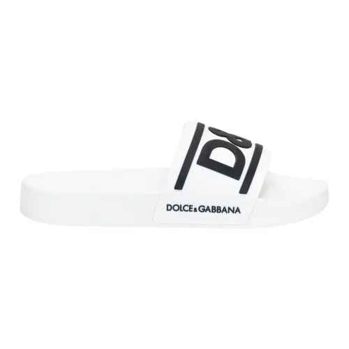 Dolce & Gabbana , White Kids Slides with Logo Print ,White male, Sizes: