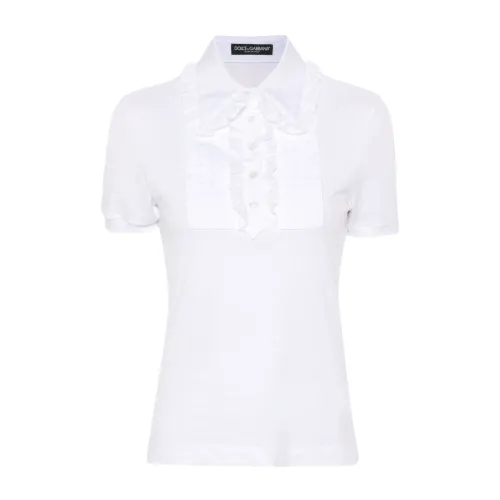 Dolce & Gabbana , White Lace Trim T-shirts and Polos ,White female, Sizes: