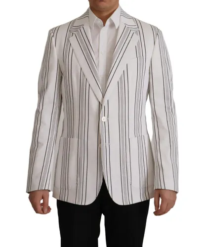 Dolce & Gabbana White Stripes Cotton Single Breasted Mens Blazer