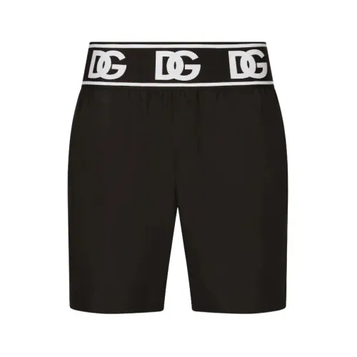 Dolce & Gabbana , Wide Logo-Waist Swim Shorts ,Black male, Sizes: