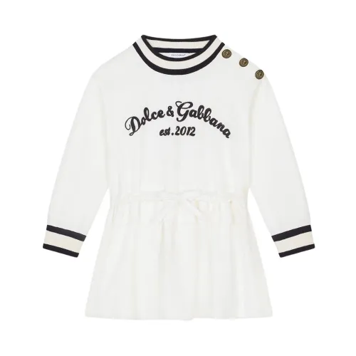 Dolce & Gabbana , Winter Cotton Dress with Ruffles and Embroidered Logo ,White female, Sizes: