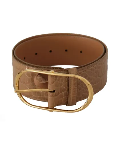Dolce & Gabbana Womens Authentic Leather Belt with Engraved Buckle - Beige
