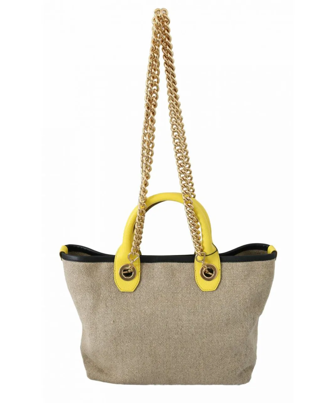 Dolce & Gabbana WoMens Beige Gold Chain Strap Shoulder Sling Purse Tote Bag Linen - One Size