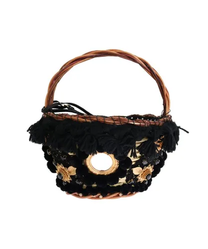 Dolce & Gabbana Womens Beige Straw Snakeskin Pom Pom Crystal AGNESE Bag - Multicolour Crocodile - One Size