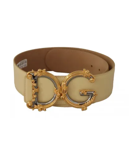 Dolce & Gabbana WoMens Beige Wide Waist Leather DG Logo Baroque Buckle Belt