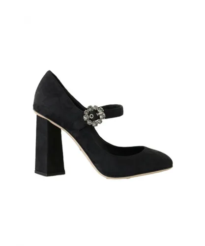 Dolce & Gabbana WoMens Black Brocade High Heels Mary Janes Shoes Silk