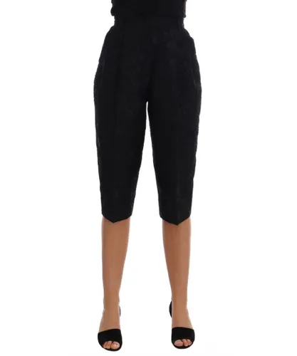Dolce & Gabbana Womens Black Brocade High Waist Capri Shorts Cotton