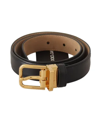 Dolce & Gabbana WoMens Black Calf Leather Gold Metal Logo Waist Buckle Belt