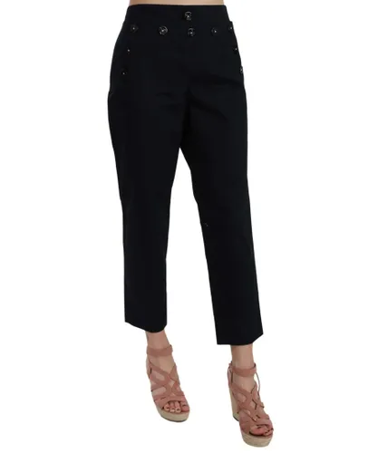 Dolce & Gabbana Womens Black Cropped Front Button Embellished Pants Cotton