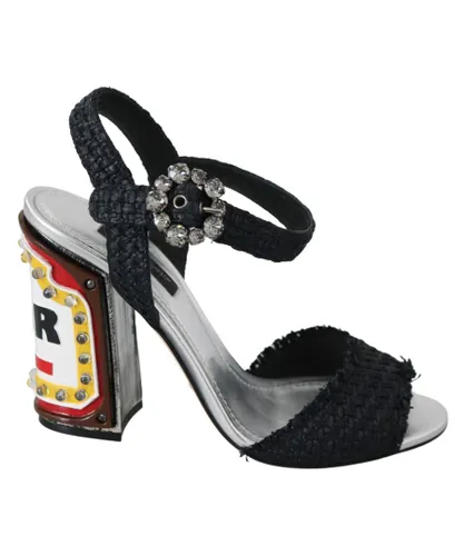 Dolce & Gabbana Womens Black Crystals LED LIGHTS Sandals Shoes Cotton