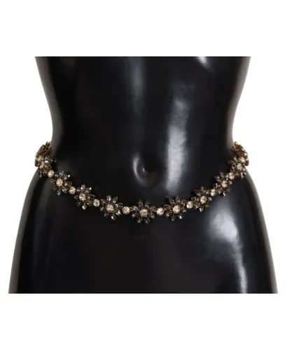 Dolce & Gabbana WoMens Black Daisy Crystal Dauphine Texture Belt Leather