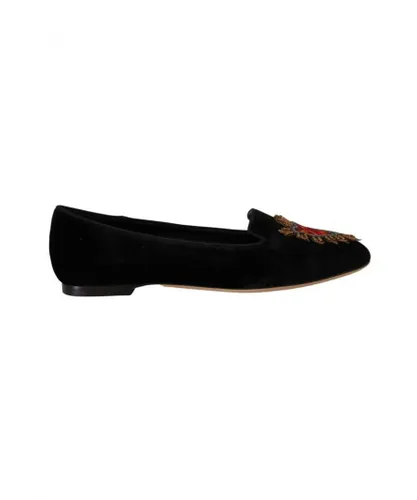 Dolce & Gabbana WoMens Black DG Sacred Heart Patch Slip On Flat Shoes Leather