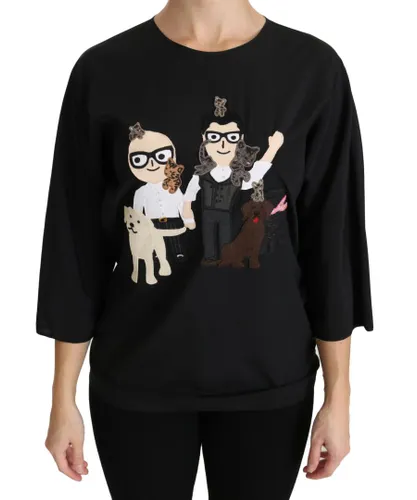 Dolce & Gabbana Womens Black #dgfamily Top T-shirt Silk Blouse - Multicolour
