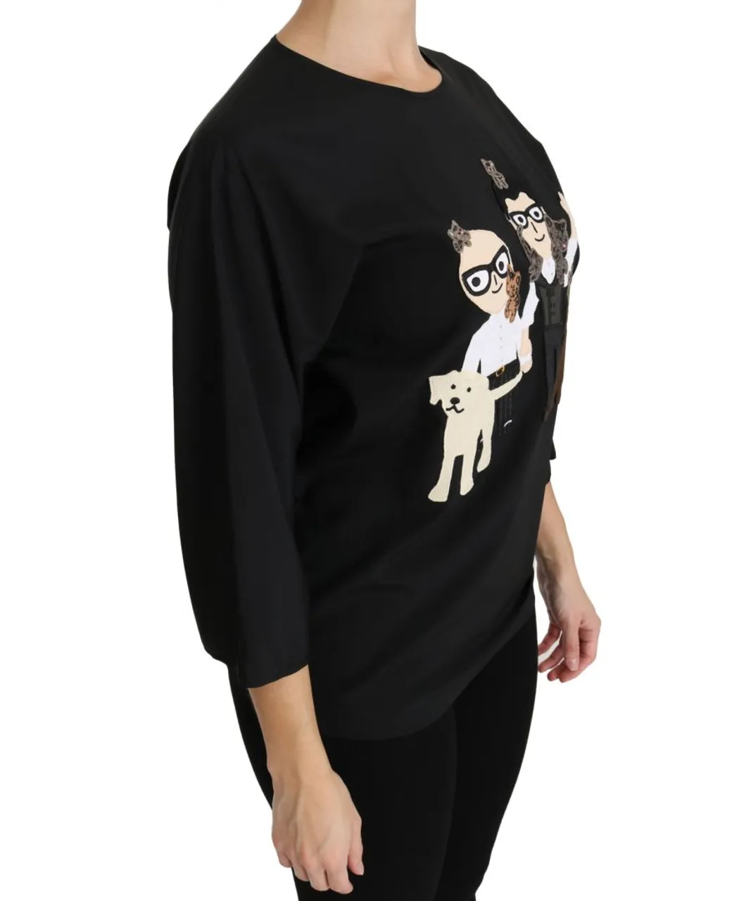 Dolce & Gabbana Womens Black #dgfamily Top T-shirt Silk Blouse - Multicolour