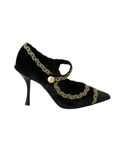 Dolce & Gabbana WoMens Black Embellished Velvet Mary Jane Pumps Shoes Viscose