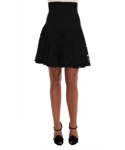 Dolce & Gabbana Womens Black Floral Cutout Lace A-Line Skirt Cotton