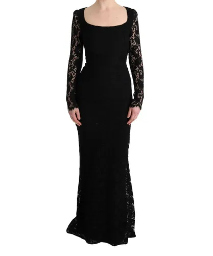 Dolce & Gabbana Womens Black Floral Lace Sheath Long Dress - Multicolour Cotton