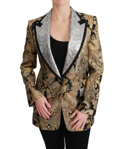 Dolce & Gabbana Womens Black Gold Jacquard Blazer Jacket - Multicolour Nylon