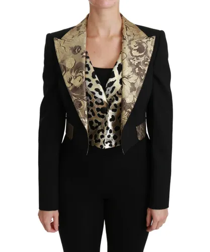 Dolce & Gabbana Womens Black Jacquard Vest Blazer Coat Wool Jacket - Multicolour Virgin Wool