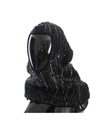 Dolce & Gabbana Womens Black Knitted Sequin Hood Scarf Hat - Multicolour Wool - One