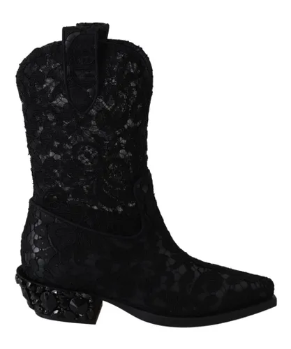 Dolce & Gabbana WoMens Black Lace Taormina Ankle Cowboy Crystal Shoes Viscose