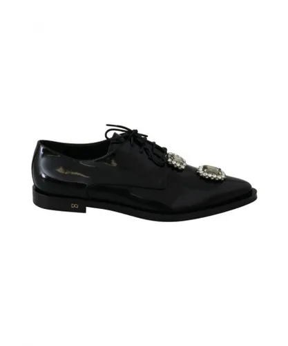 Dolce & Gabbana WoMens Black Leather Crystal Lace Up Formal Shoes