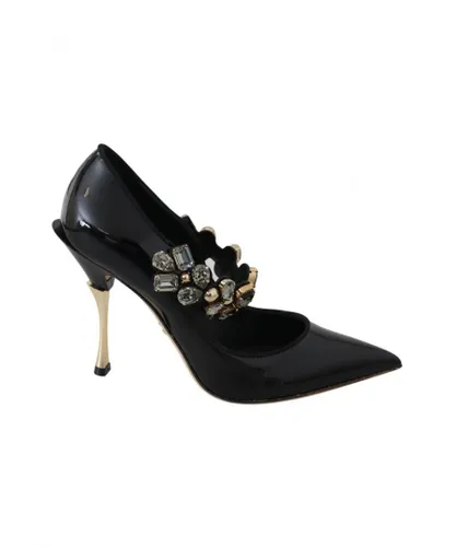 Dolce & Gabbana WoMens Black Leather Crystal Shoes Mary Jane Pumps