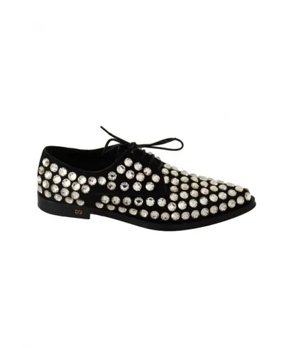 Dolce & Gabbana WoMens Black Leather Crystals Lace Up Formal Shoes