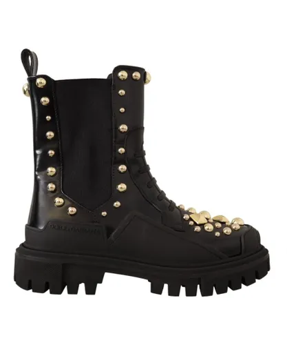 Dolce & Gabbana WoMens Black Leather Studded Combat Boots
