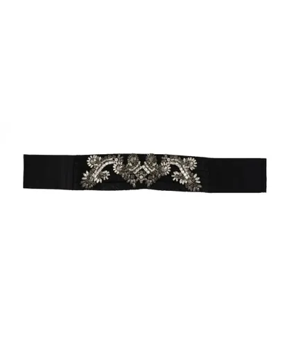 Dolce & Gabbana WoMens Black Silk Brass Crystal Embellished Waist Belt